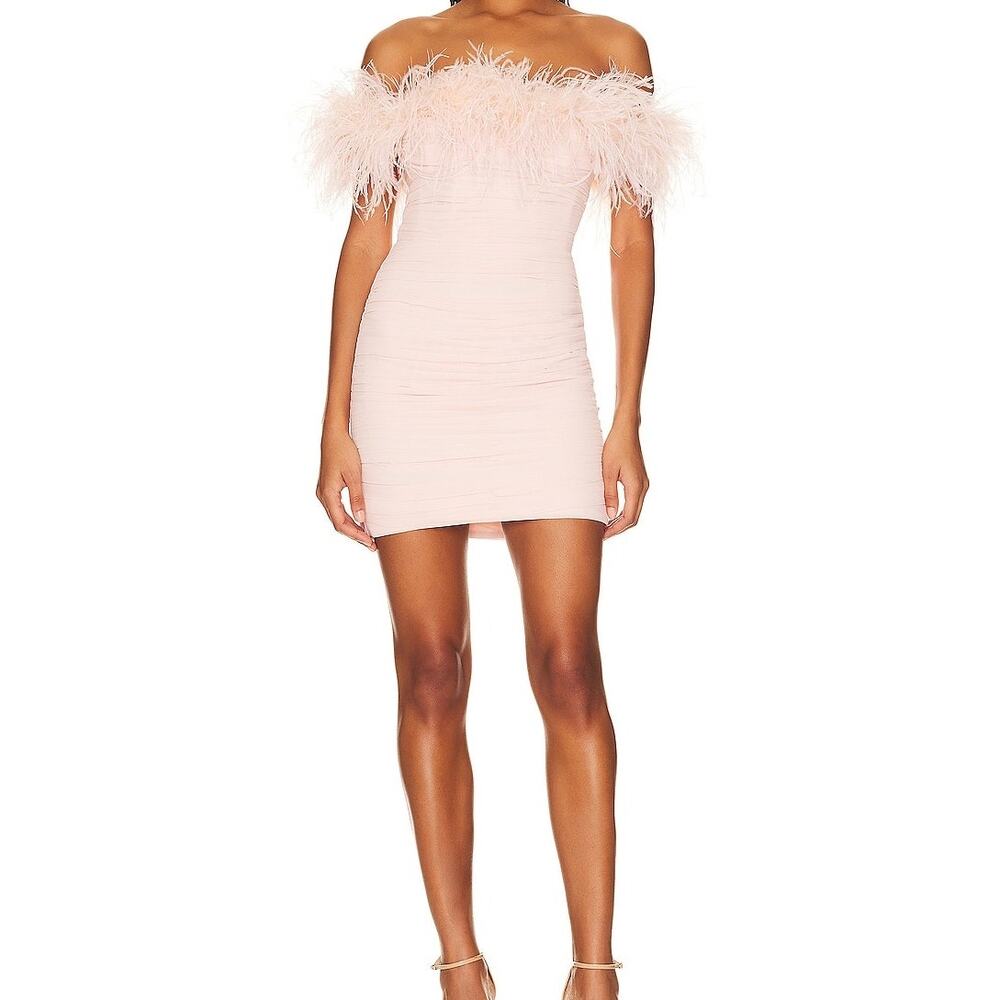 Sau Lee Chelsea Feather Mini Dress Blush Pink NWT 6 Revolve Cocktail Wedding
